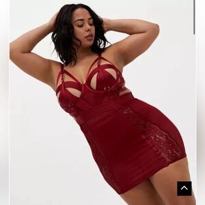 Torrid Dark Red Mesh & Lace Cutout Cage Underwire Chemise
